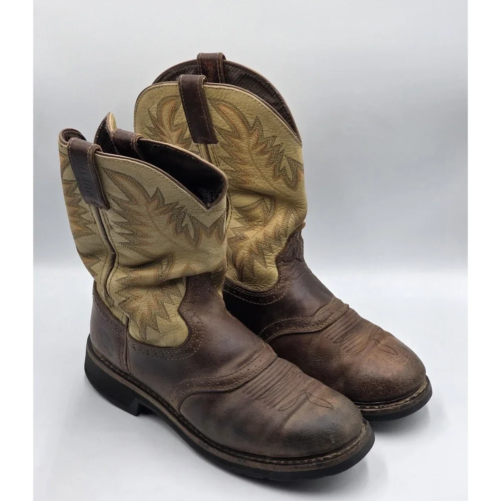 Justin Mens Cowboy Work Boots Superintendent Round Toe Leather Size 9D WK4660